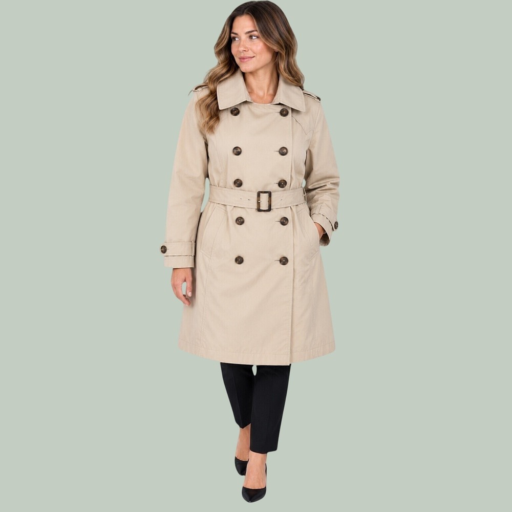 L.L.Bean Double-Breasted Belted Trench Coat Women's Size M